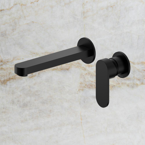 Nero Ecco Wall Basin/Bath Mixer with Separate Backplate 60mm Matte Black
