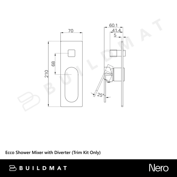 Nero Ecco Shower Mixer with Diverter (Trim Kit Only) Brushed Nickel