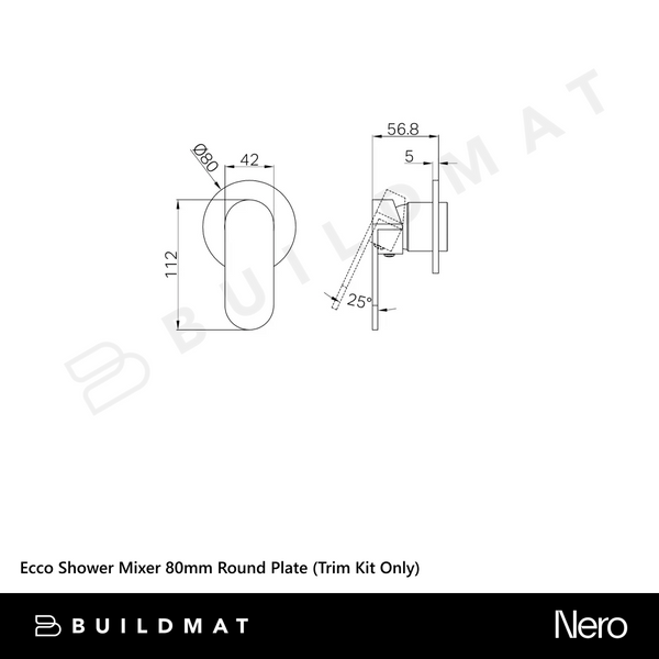 Nero Ecco Shower Mixer 80mm Round Plate (Trim Kit Only) Gunmetal