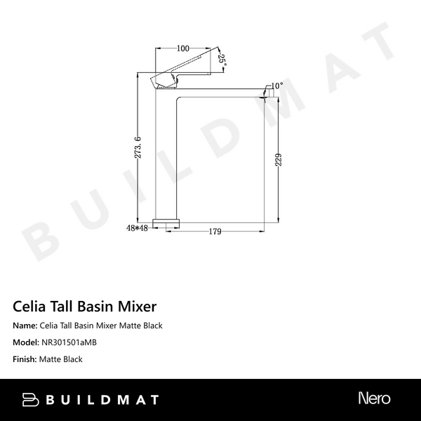 Nero Celia Tall Basin Mixer Matte Black