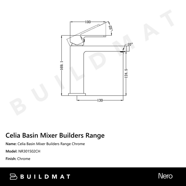 Nero Celia Straight Basin Mixer Chrome