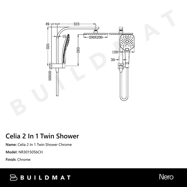 Nero Celia 2 In 1 Twin Shower Chrome