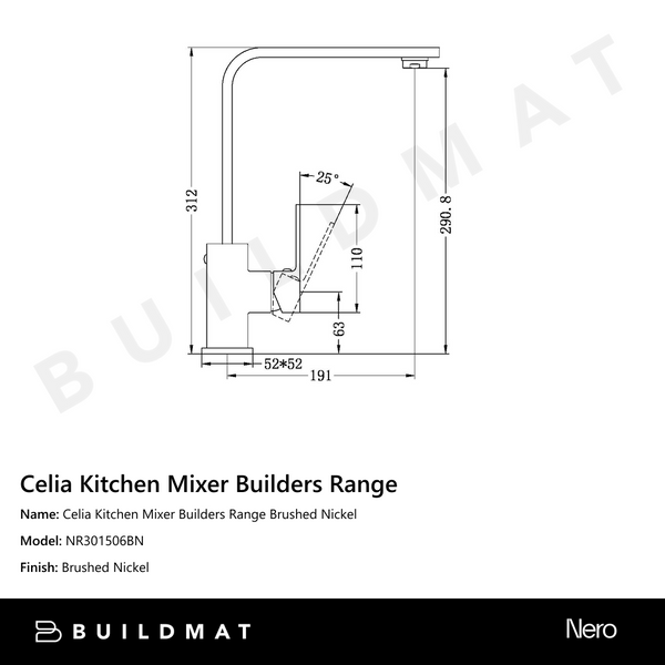 Nero Celia Kitchen Mixer Builders Range Brushed Nickel