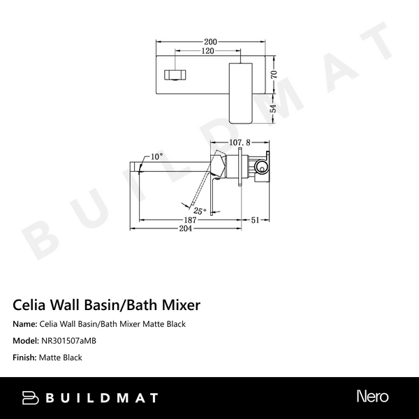 Nero Celia Wall Basin/Bath Mixer Matte Black