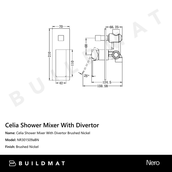 Nero Celia Shower Mixer With Divertor Brushed Nickel