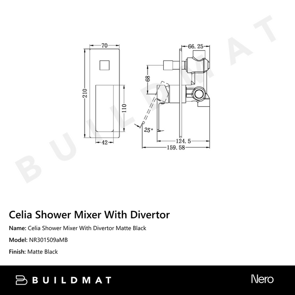 Nero Celia Shower Mixer With Divertor Matte Black