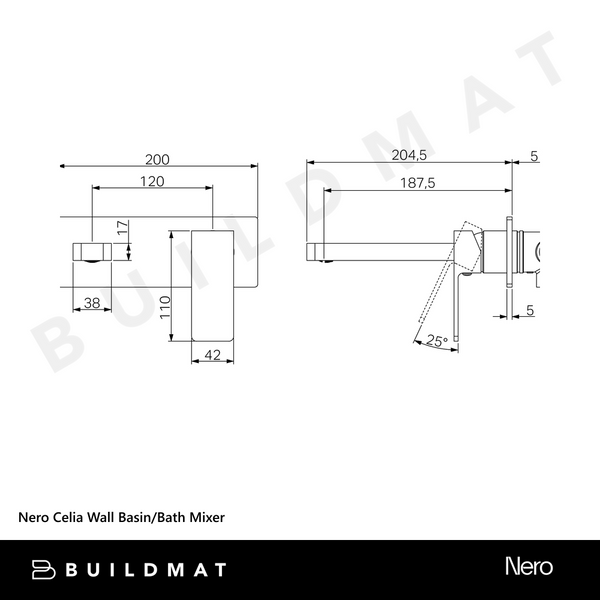 Nero Celia Wall Basin/Bath Mixer Brushed Nickel
