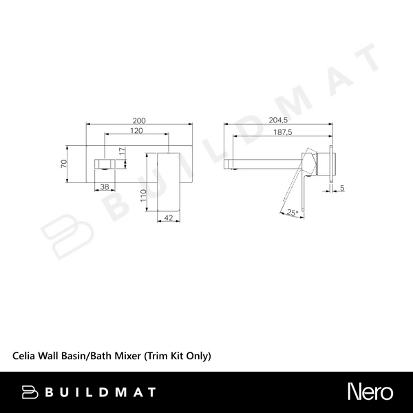 Nero Celia Wall Basin/Bath Mixer (Trim Kit Only) Chrome