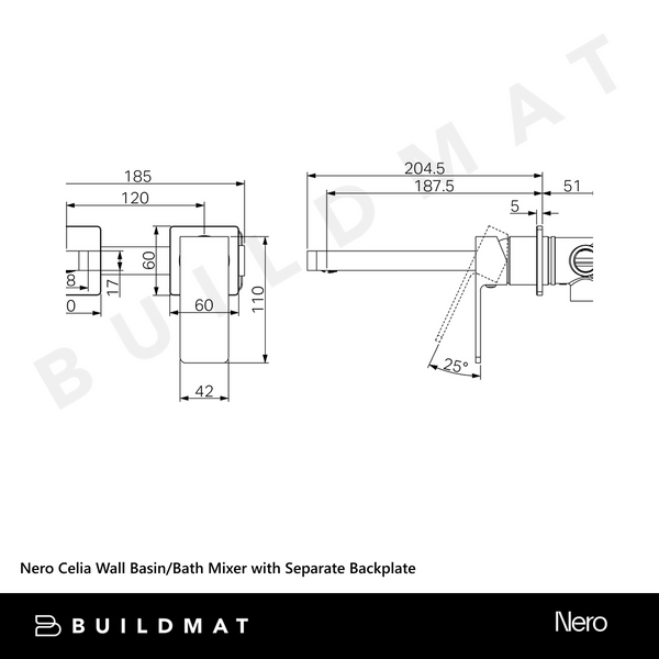 Nero Celia Wall Basin/Bath Mixer with Separate Backplate Brushed Nickel