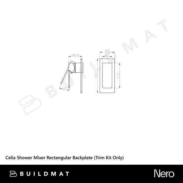 Nero Celia Shower Mixer Rectangular Backplate (Trim Kit Only) Matte Black