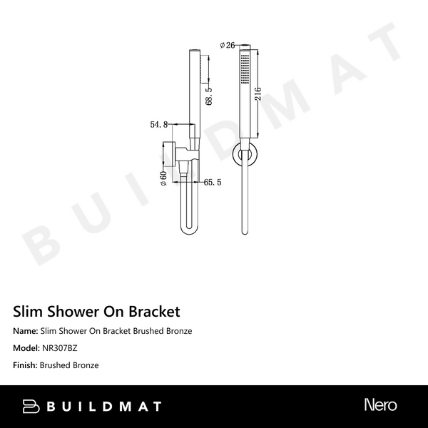Nero Slim Shower On Bracket Brushed Bronze