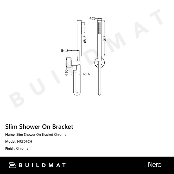 Nero Slim Shower On Bracket Chrome