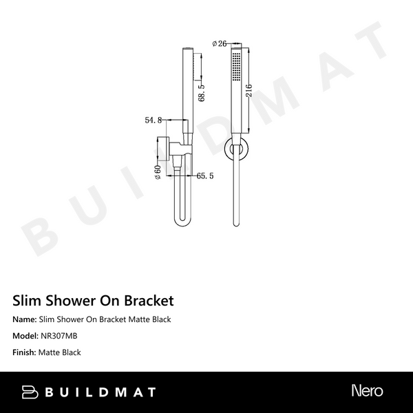 Nero Slim Shower On Bracket Matte Black