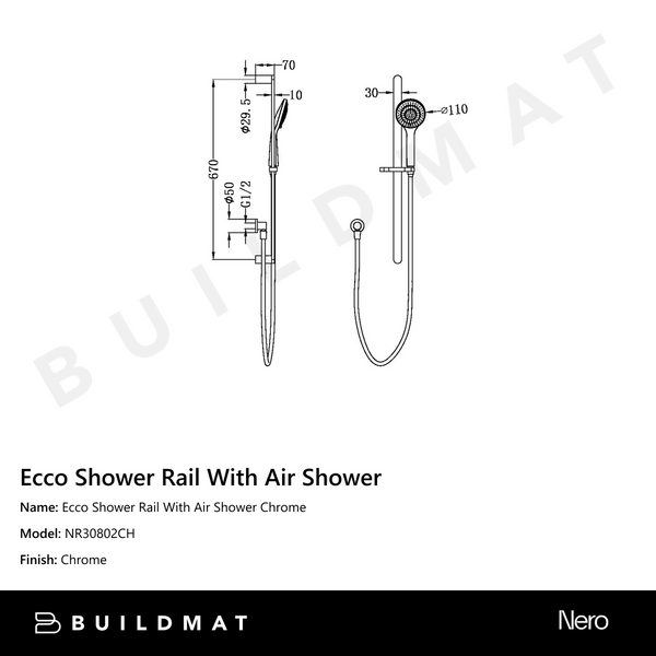 Nero Ecco Shower Rail With Air Shower Chrome