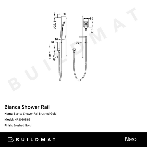 Nero Bianca Shower Rail Brushed Gold
