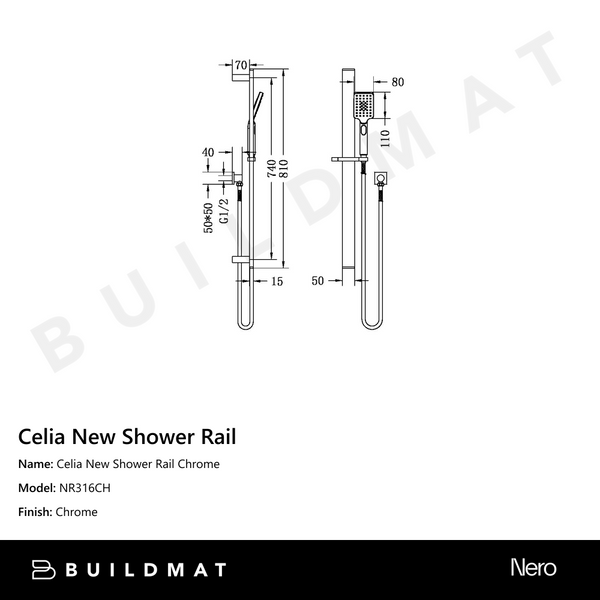 Nero Celia New Shower Rail Chrome