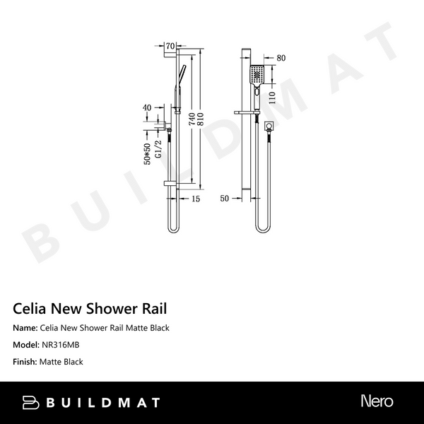 Nero Celia Shower Rail Matte Black