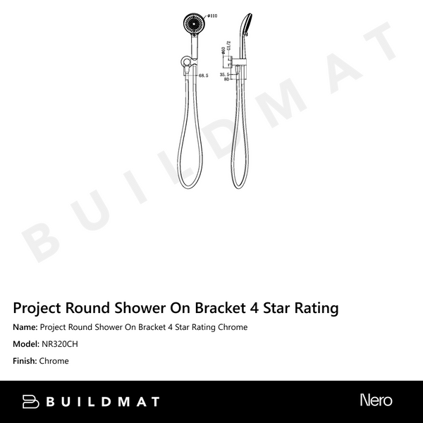 Nero Project Round Shower On Bracket 4 Star Rating Chrome