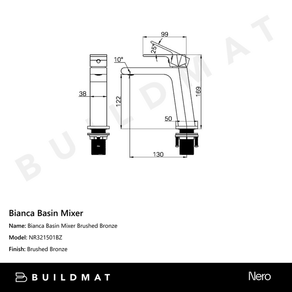 Nero Bianca Basin Mixer Brushed Bronze