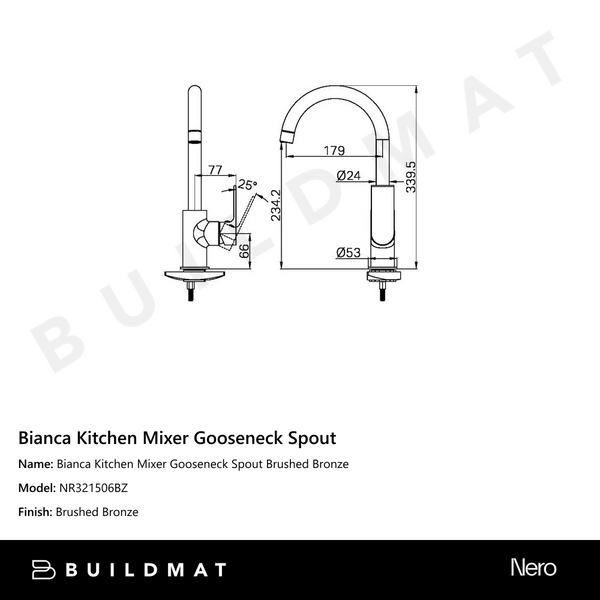 Nero Bianca Kitchen Mixer Gooseneck Spout Brushed Bronze