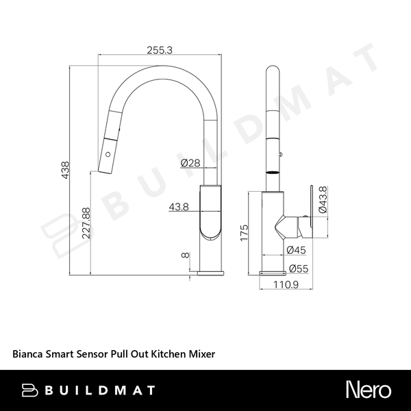 Nero Bianca Smart Sensor Pull Out Kitchen Mixer Matte Black