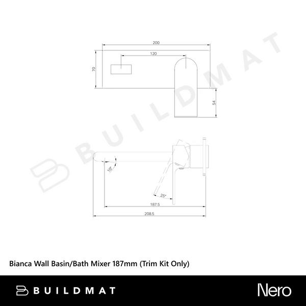 Nero Bianca Wall Basin/Bath Mixer 187mm (Trim Kit Only) Chrome