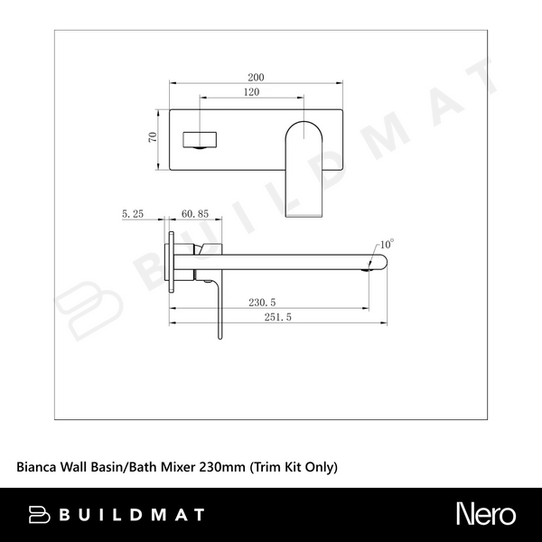 Nero Bianca Wall Basin/Bath Mixer 230mm (Trim Kit Only) Chrome