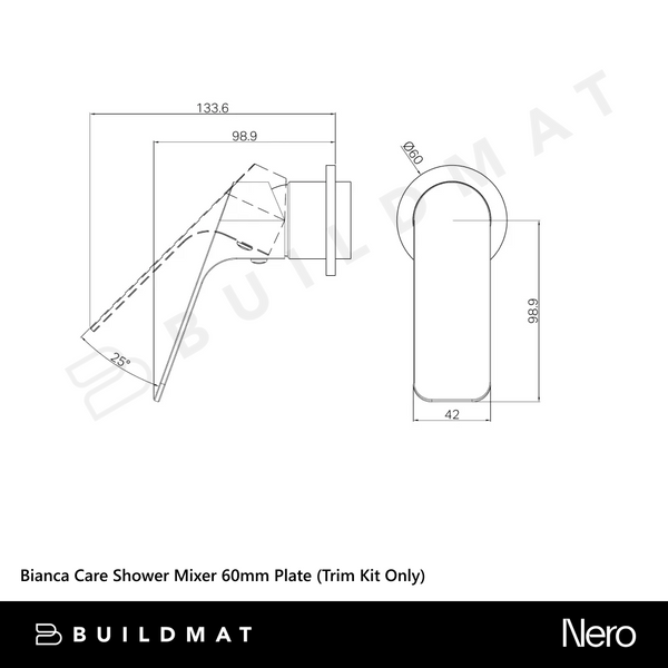 Nero Bianca Care Shower Mixer 60mm Plate (Trim Kit Only) Brushed Nickel
