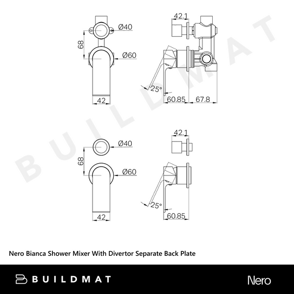 Nero Bianca Shower Mixer With Divertor Separate Back Plate Brushed Bronze