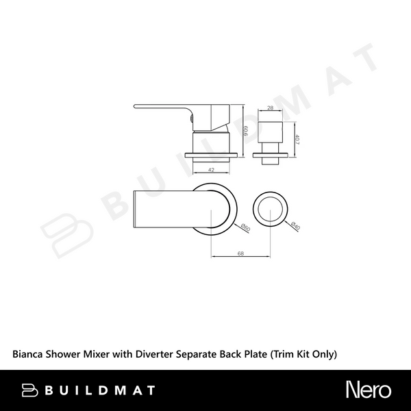 Nero Bianca Shower Mixer with Diverter Separate Back Plate (Trim Kit Only) Matte Black