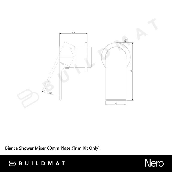 Nero Bianca Shower Mixer 60mm Plate (Trim Kit Only) Brushed Nickel