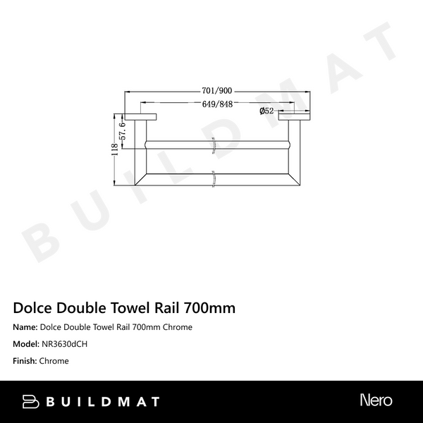 Nero Dolce Double Towel Rail 700mm Chrome