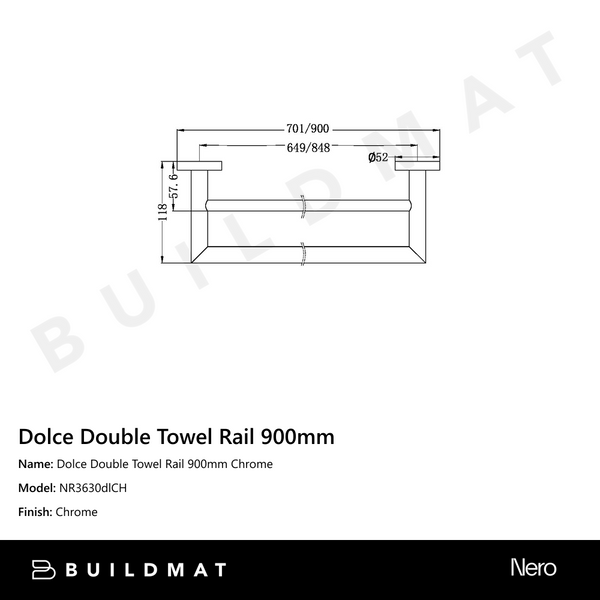 Nero Dolce Double Towel Rail 900mm Chrome
