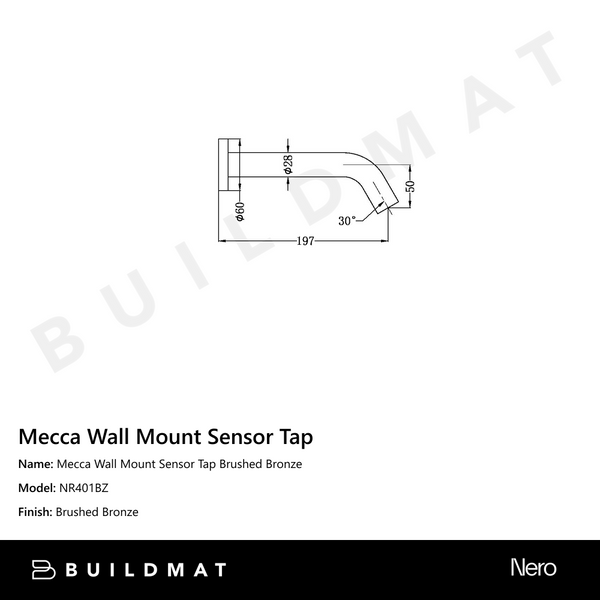 Nero Mecca Wall Mount Sensor Tap Brushed Bronze