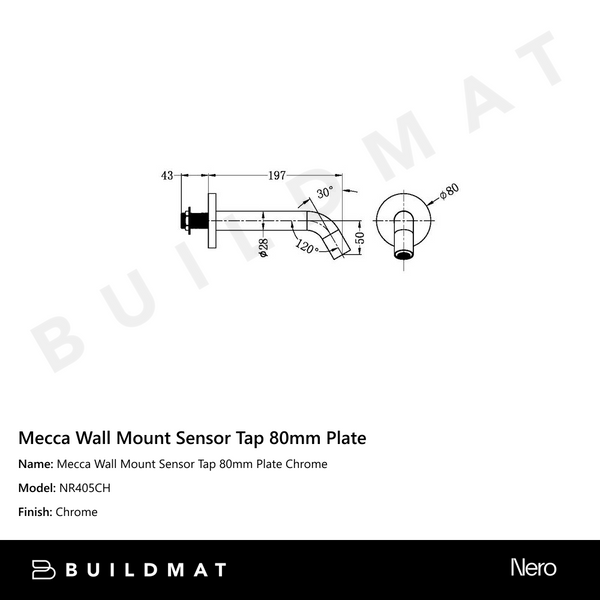 Nero Mecca Wall Mount Sensor Tap 80mm Plate Chrome Lead Free