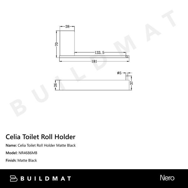 Nero Celia Toilet Roll Holder Matte Black