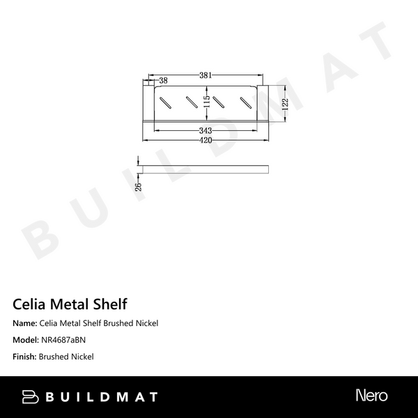Nero Celia Metal Shelf Brushed Nickel