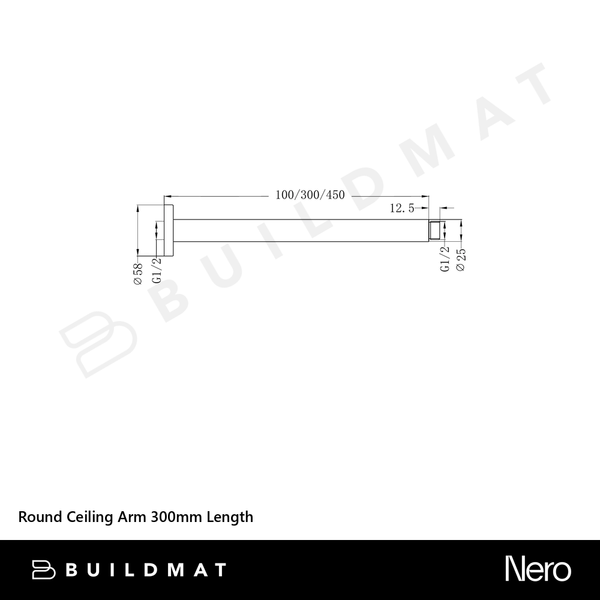 Nero Round Ceiling Arm 300mm Length Rome Bronze