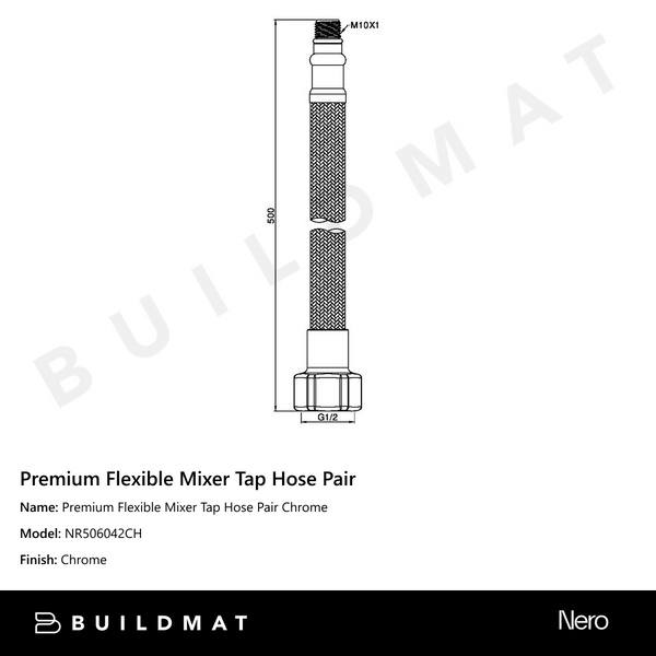 Nero Premium Flexible Mixer Tap Hose Pair Chrome