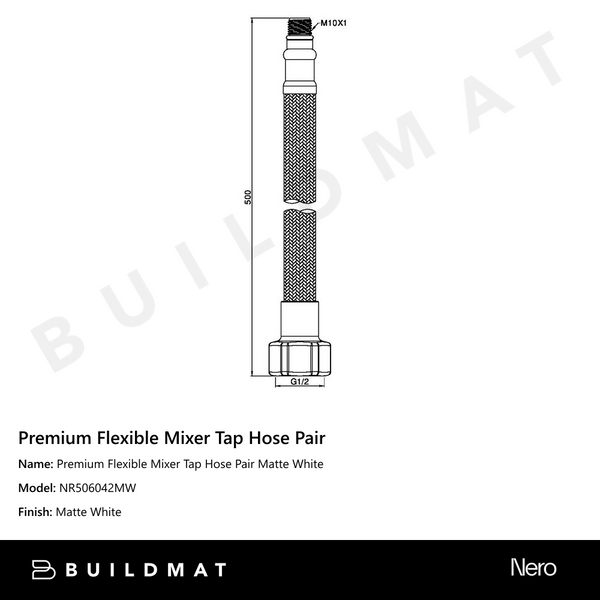Nero Premium Flexible Mixer Tap Hose Pair Matte White