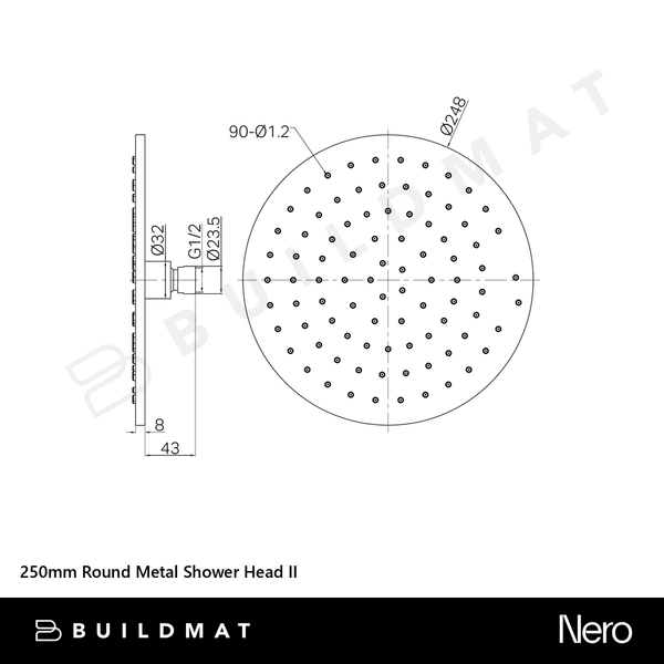 Nero 250mm Round Metal Shower Head II Brushed Bronze