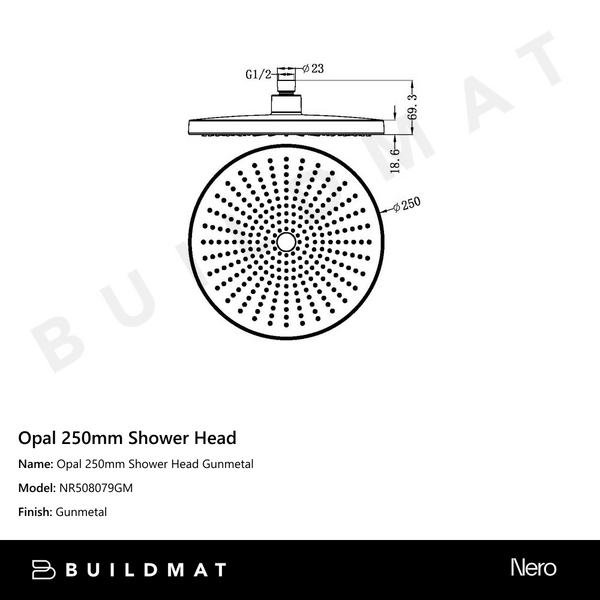 Nero Opal 250mm Shower Head Gunmetal