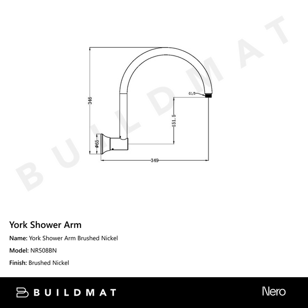 Nero York Shower Arm Brushed Nickel