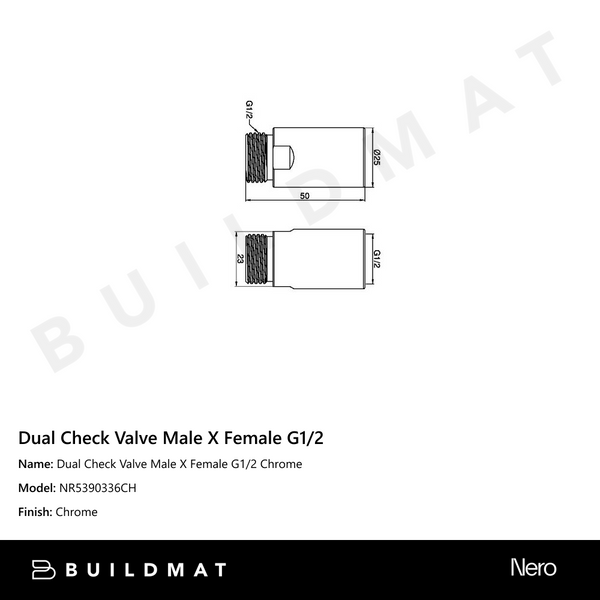 Nero Dual Check Valve Male X Female G1/2 Chrome
