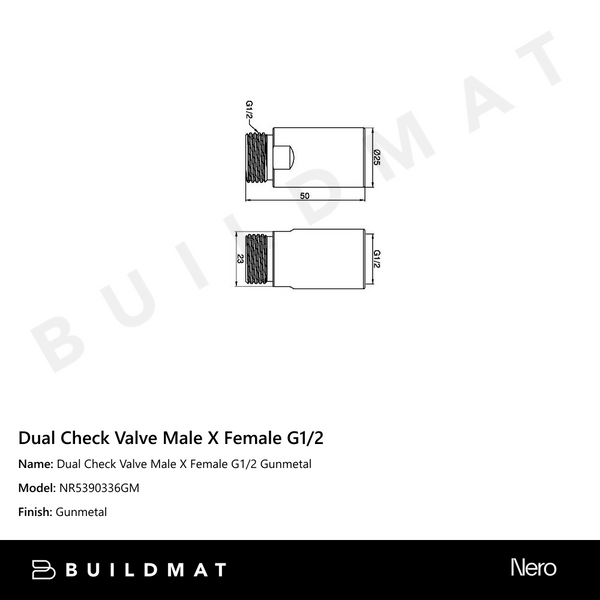 Nero Dual Check Valve Male X Female G1/2 Gunmetal