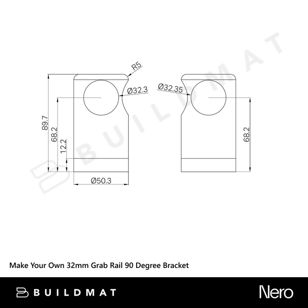 Nero Mecca Care Make Your Own 32mm Grab Rail 90 Degree Bracket Chrome