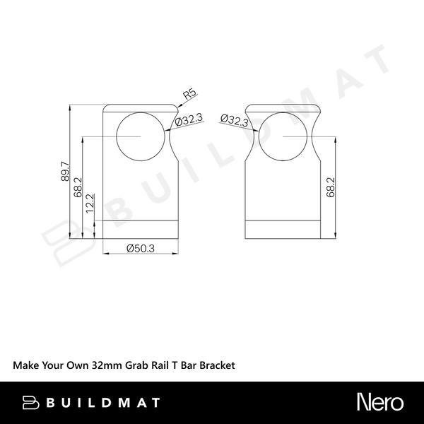 Nero Mecca Care Make Your Own 32mm Grab Rail T Bar Bracket Chrome