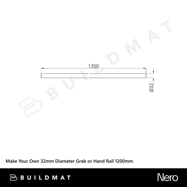 Nero Mecca Care Make Your Own 32mm Grab or Hand Rail 1200mm Brushed Gold
