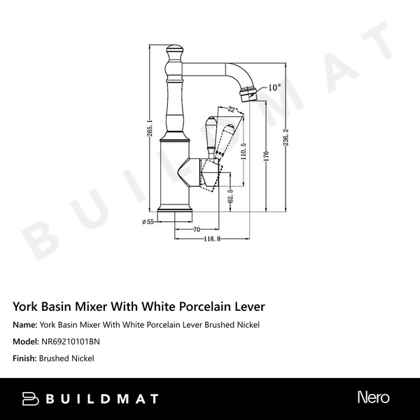 Nero York Basin Mixer With White Porcelain Lever Brushed Nickel