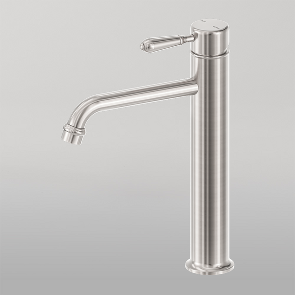 Nero York Straight Tall Basin Mixer With Metal Lever Brushed Nickel